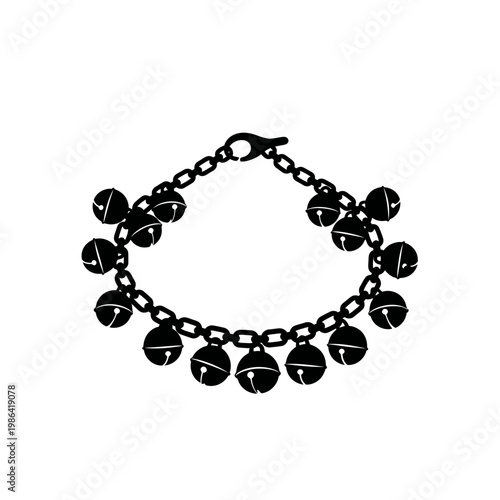 A delicate bracelet adorned with numerous small, jingling bells, showcasing intricate craftsmanship and festive charm, perfect for adornment