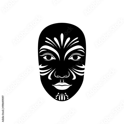 Stylized abstract face silhouette with decorative ethnic markings, embodying a traditional cultural symbol or a modern artistic charm in vector graphic