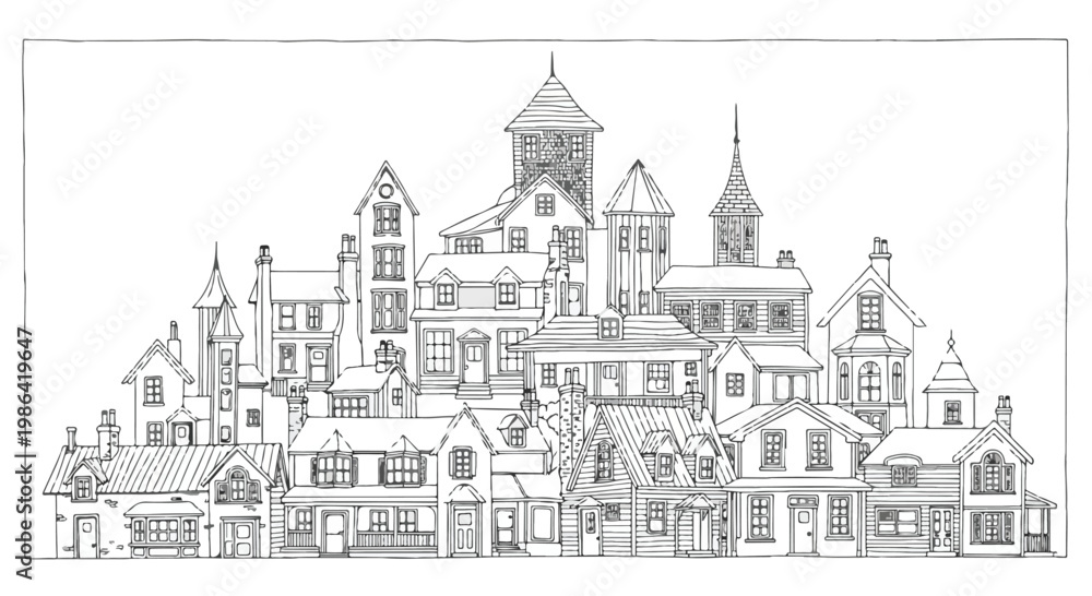 Fototapeta premium Detailed sketch of urban shops and buildings