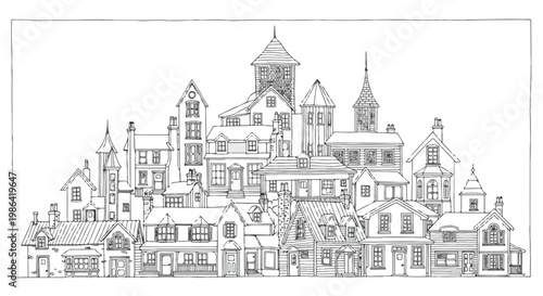 Detailed sketch of urban shops and buildings