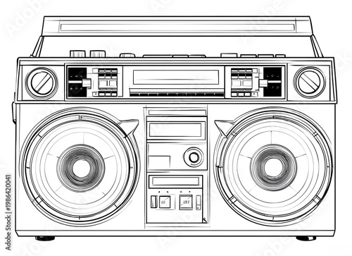 Radio old-fashioned boombox with music coloring page.
