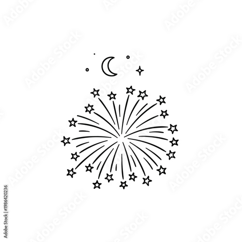 Firework Burst with Stars and Moon