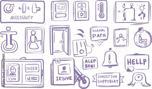 accessible washroom sign, help button, wifi signal, temperature check, bell ring.