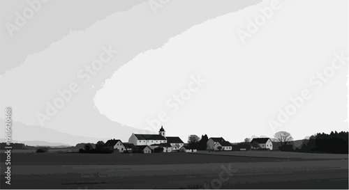 Distant horizon silhouette with simple buildings