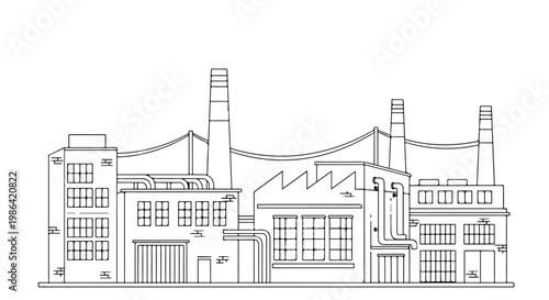 Detailed sketch of industrial factory plant