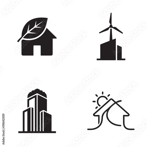 Sustainable Eco Architecture and Building Logo Set