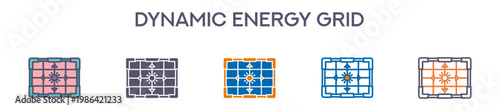 Dynamic Energy Grid Element For Design Graphic - Multi Styles. Vector Illustration Of Two Colored And Black. Multiple Icons Designs Can Be Used For Mobile, Ui, Web 