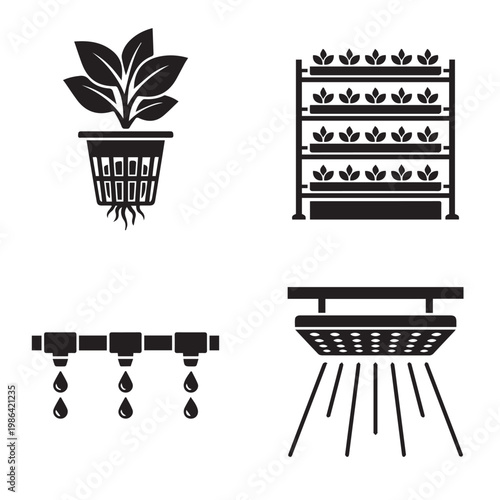 Modern Hydroponic and Vertical Farming Agriculture Icon Set
