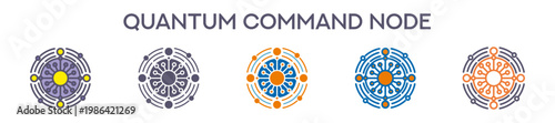Quantum Command Node Element For Design Graphic - Multi Styles. Vector Illustration Of Two Colored And Black. Multiple Icons Designs Can Be Used For Mobile, Ui, Web 