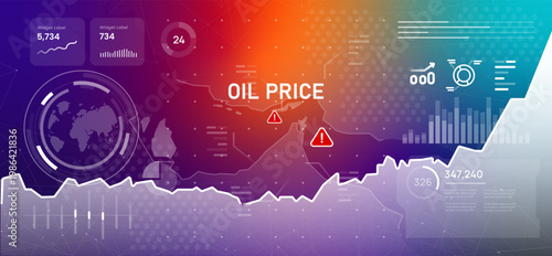 oil price up fluctuations and financial data charts with map of strait of Hormuz showing geopolitical tension risks and energy market volatility analysis for economy news business