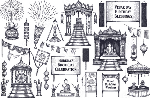 Vesak Day Buddhist celebration and heritage elements.