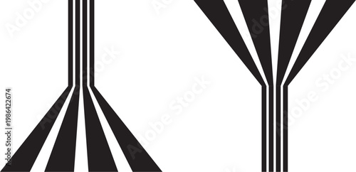 Black lines fanning out from vertical stripes on white background