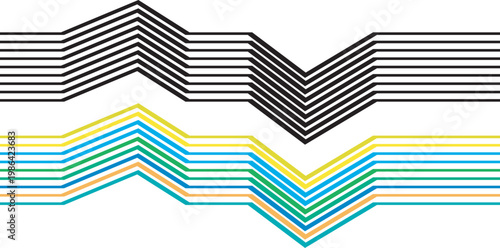 Black and colorful zigzag lines on white background