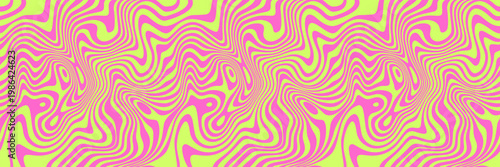 Abstract Psychedelic Seamless Pattern. Vector Endless Background with Swirl Wavy Lines. Liquid Groovy Acid Color Texture. Retro Marble Pattern with Bold Fluid Stripes.