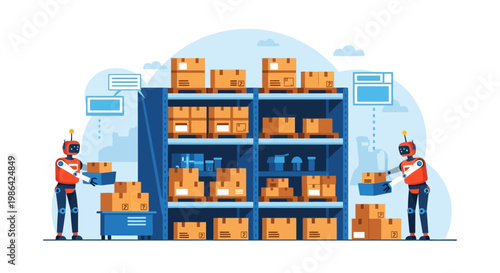 Two warehouse workers handling boxes.