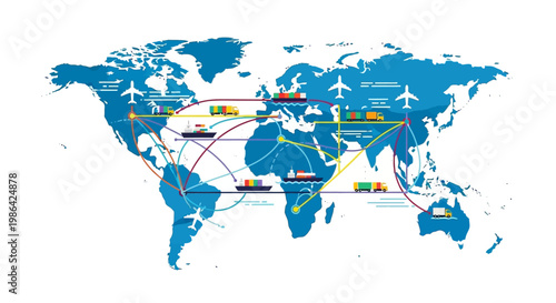Airplane Routes Around the World Map.