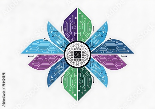 Colorful Circuit Flower with Central Chip