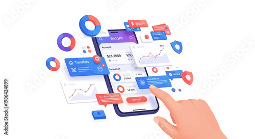 Hand holding smartphone with graphs.