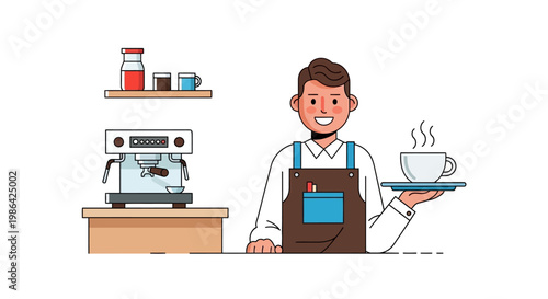 Smiling Barista Holding Coffee Cup.