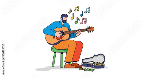 Man Playing Acoustic Guitar Sitting.