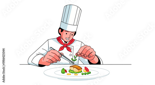 Chef preparing a meal plate.