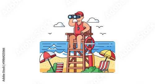 Lifeguard on beach watch tower.