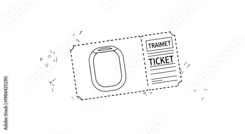A ticket with a window is shown on a train.