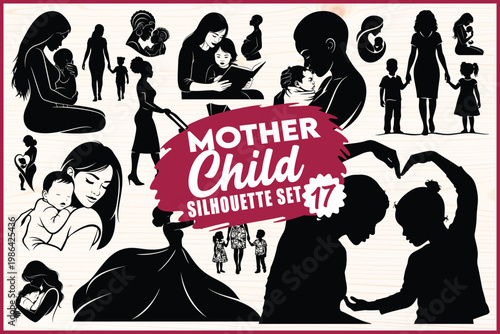 Mother and Child Silhouette Family Love Set