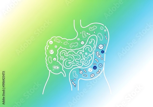 Colorful Gut Illustration with Bacteria and Microbiome Theme