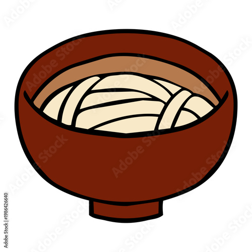 丼に入ったうどんの手描きイラスト