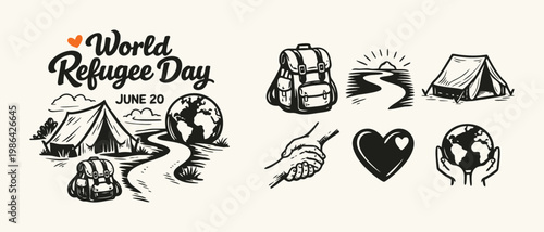World Refugee Day Illustration and Icon Set