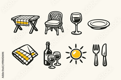 Picnic and Outdoor Dining Vector Icon Set