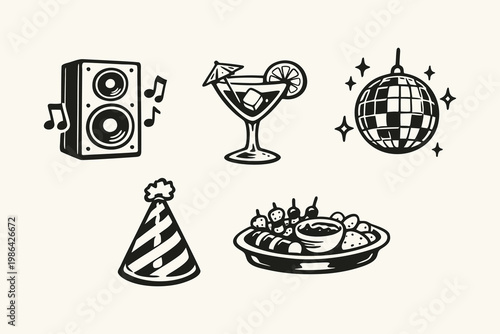 Hand-Drawn Party Icon Set Illustration