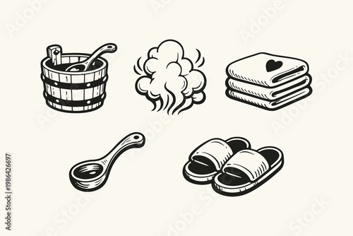 Sauna and Spa Wellness Accessories Vector Icon Set