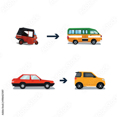 Vector illustration showing the evolution of transportation vehicles from traditional to modern