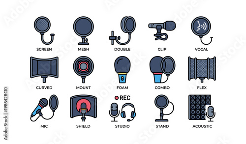 Collection of various microphone types and accessories for studio and recording sessions
