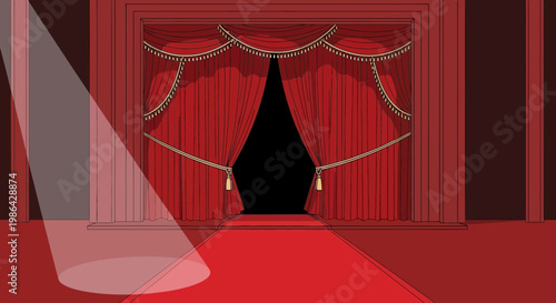 Luxury Red Carpet Entrance with Spotlight and Velvet Curtains
