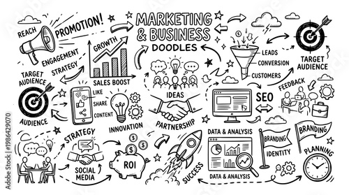 marketing business doodles. hand drawing illustrations