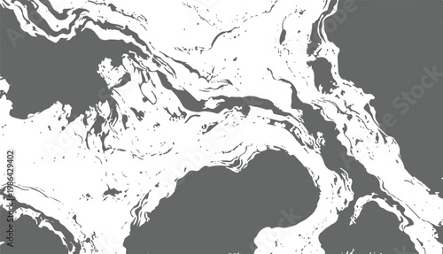  gray and white abstract map with swirling patterns and shapes on a white background.