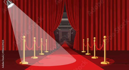 Red Carpet Entrance with Spotlight and Velvet Ropes, VIP Event Pathway