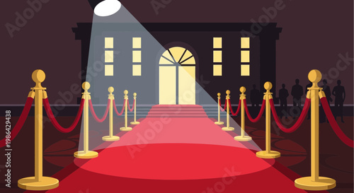 Red Carpet Entrance with Spotlight and VIP Guests Silhouettes