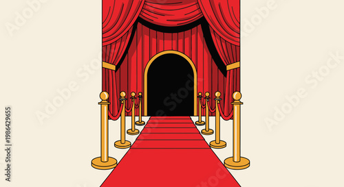 Red Carpet Entrance with Velvet Curtains and Archway - VIP Event Access