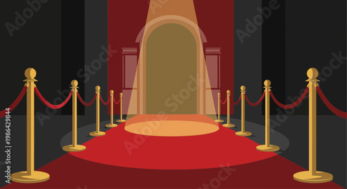 Red Carpet Entrance with Velvet Ropes and Spotlight
