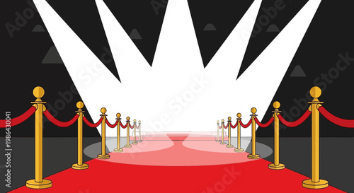 Red Carpet Event Entrance with Spotlight and Velvet Ropes - VIP Access