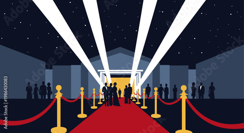 Red Carpet Event Entrance with Spotlights and Silhouettes