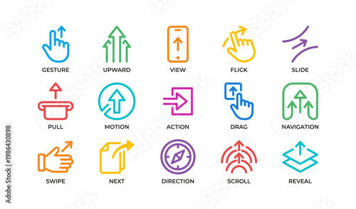 Colorful icon set for gesture and navigation actions
