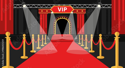 Red Carpet VIP Entrance with Spotlights and Velvet Ropes