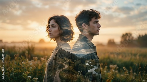 This double exposure image of a back-to-back couple conveys emotional distance, reflection, and the need for empathy in couple therapy emotional intelligence.