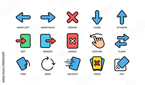 Colorful swipe and gesture icons for ui navigation