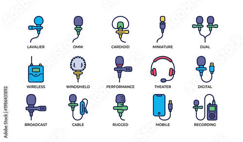 Various types of microphones and audio equipment illustrations